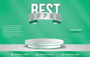 best offer sale discount template banner with podium 3d empty space for product sale with abstract gradient background design vector