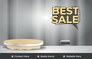 best offer sale discount template banner with podium 3d empty space for product sale with abstract gradient background design vector