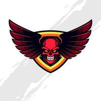 Winged Red Skull with Golden Shield Insignia Mascot Logo vector