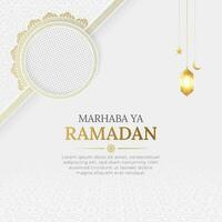 Ramadan Kareem elegant social media post template with Islamic pattern and photo frame vector