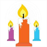 vela, religioso vela, rojo, púrpura y azul vela, vela luz, vector, icono, símbolo, ilustración, fuego, luz, diseño, cera, día festivo, firmar, fuego, decoración vector