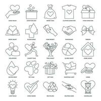 Charity, Kindness, Donation icon set, Included icons as Donation Box, Handshake, Volunteer and more symbols collection, logo isolated vector illustration