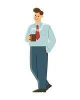 Man standing and drinking hot coffee vector