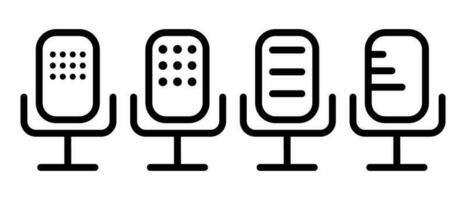 Four different styles of microphones. Speaker icon set. Podcasts and audio. Vectors. vector