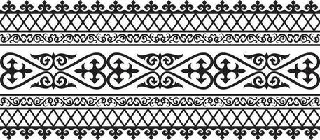Vector monochrome seamless Kazakh national ornament. Ethnic pattern of the nomadic peoples of the great steppe, the Turks. Border, frame Mongols, Kyrgyz, Buryats, Kalmyks.