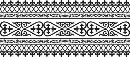 Vector monochrome seamless Kazakh national ornament. Ethnic pattern of the nomadic peoples of the great steppe, the Turks. Border, frame Mongols, Kyrgyz, Buryats, Kalmyks.