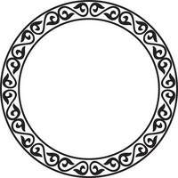 Vector monochrome round patterned Kazakh national frame. Asian ornament in a circle. Border for sandblasting, laser and plotter cutting. Patterns of the nomadic peoples of the Great Steppe