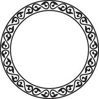 Vector monochrome round patterned Kazakh national frame. Asian ornament in a circle. Border for sandblasting, laser and plotter cutting. Patterns of the nomadic peoples of the Great Steppe