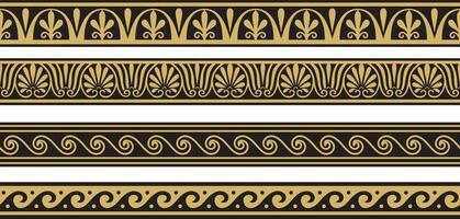 Set of vector seamless greek classic ornament. Pattern for a border and a frame. Ancient Greece and the Roman Empire. Endless golden with black meander