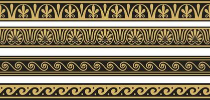 Set of vector seamless greek classic ornament. Pattern for a border and a frame. Ancient Greece and the Roman Empire. Endless golden with black meander