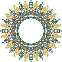 Vector colored round oriental ornament. Arabic patterned circle of Iran, Iraq, Turkey, Syria. Persian frame, border. Lacy carved snowflake