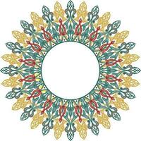 Vector colored round oriental ornament. Arabic patterned circle of Iran, Iraq, Turkey, Syria. Persian frame, border. Lacy carved snowflake