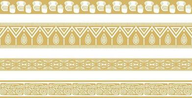Vector set of seamless golden border ornament. Native American tribes framework. Endless patterns ethnic aztec, maya