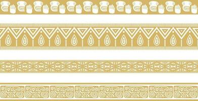 Vector set of seamless golden border ornament. Native American tribes framework. Endless patterns ethnic aztec, maya