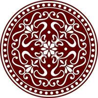 Vector classic colored round ornament. Red pattern in a circle. Drawing of Greece and Ancient Rome. Flower drawing.