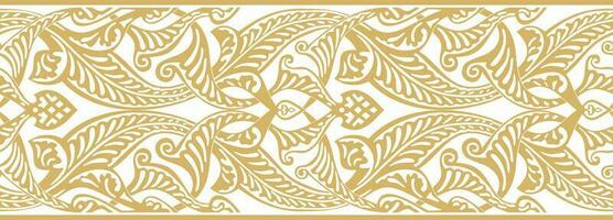 Vector golden seamless oriental national ornament. Endless ethnic floral border, arab peoples frame. Persian painting.