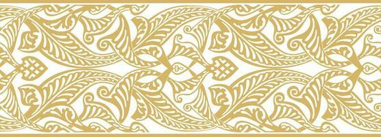 Vector golden seamless oriental national ornament. Endless ethnic floral border, arab peoples frame. Persian painting.