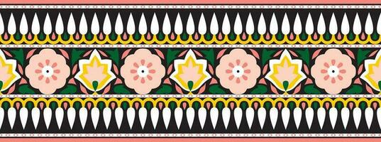 Vector seamless national Indian ornament. Colorful black endless border, frame