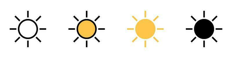 Sun icon set with different styles. Sunny weather and brightness control icons. Vectors. vector