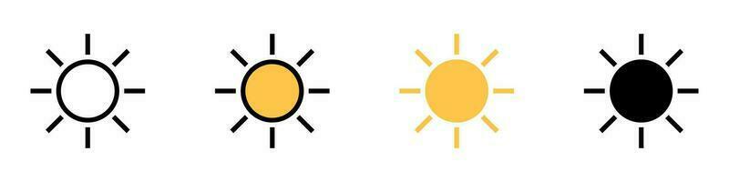 Sun icon set with different styles. Sunny weather and brightness control icons. Vectors. vector