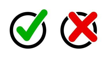 Pop check mark and cross mark icon set. Good and bad signs. Vector. vector