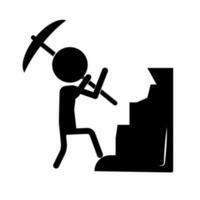 Mining with pickaxe silhouette icon of a person mining. Vector. vector