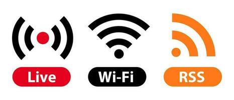 conjunto de iconos para live, wi-fi y rss. vector. vector