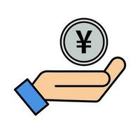 Flat design Japanese yen coin and hand icon. Vector. vector