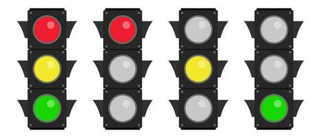 Vertical traffic light icon set. Red, yellow and green signals. Vectors. vector