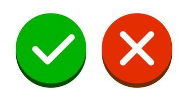 Check mark and cross mark button icon set. Success or failure. Good or bad signal. Vector. vector