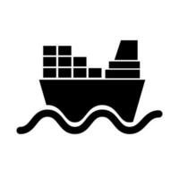 Sea wave and cargo ship silhouette icon. Vector. vector