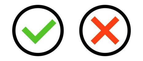 Set of round check marks and cross marks. Correct and incorrect. Permitted and prohibited. Vectors. vector