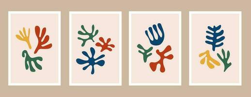 Set of ganges silhouette posters inspired by Matisse. Modern minimalist wall decoration art. Colorful vector illustration, interior decoration