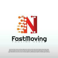 Fast Moving logo with initial N letter concept. Movement sign. Technology business and digital icon -vector vector
