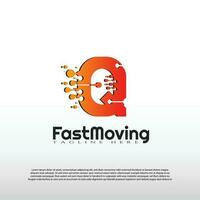 Fast Moving logo with initial Q letter concept. Movement sign. Technology business and digital icon -vector vector