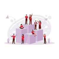 The creative business design shows employees' personal growth, success, and company development. Car, career, team teamwork cess, idea, project, money and. Trend Modern vector flat illustration