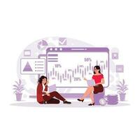 Technical price charts and indicators, candlestick charts, and stock trading computer screen backgrounds. Trend Modern vector flat illustration