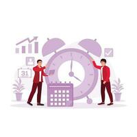 Time management, priority distribution of tasks, strategic planning, and control over deadline adherence. Time planning concept. Trend Modern vector flat illustration