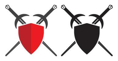 Sword and shield or crossed sword sheath in the shield - flat vector icons for apps and websites