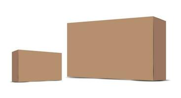 Realistic brown empty cardboard package box template. Cardboard boxes with shadows for branding your products. vector