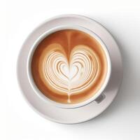 Food photography of A cup latte with love art isolated on white background. photo