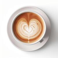 Food photography of A cup latte with love art isolated on white background. Generative AI photo