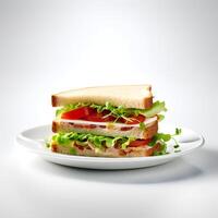 Food photography of sandwich on plate isolated on white background. photo
