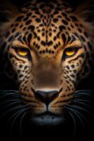 Photo of Leopard on black background.