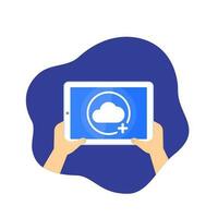 add to cloud, tablet in hands, vector