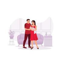 Happy family view at home, parents, and cute baby girl. Trend Modern vector flat illustration