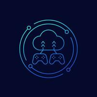 Cloud gaming icon with gamepads, linear design vector