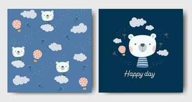 Seamless patterns for kids, cute graphic elements, elements with cute bear, hand-drawn in children's style used for fabric, textile, print, and decorative wallpaper vector