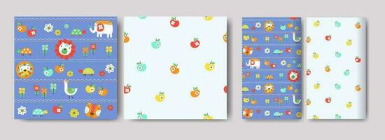 sin costura patrones para niños, linda gráfico elementos, elementos con linda animales, dibujado a mano en para niños estilo usado para tela, textil, imprimir, y decorativo fondo de pantalla, envase papel vector