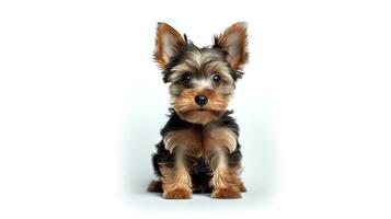 Photo of a yorkshire terrier on white background. Generative AI